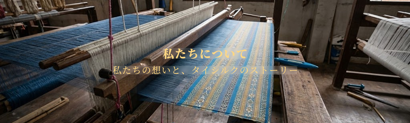 伝統的な木製織機で織られる青と金のタイシルク